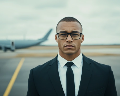 Executive protection agent on tarmac